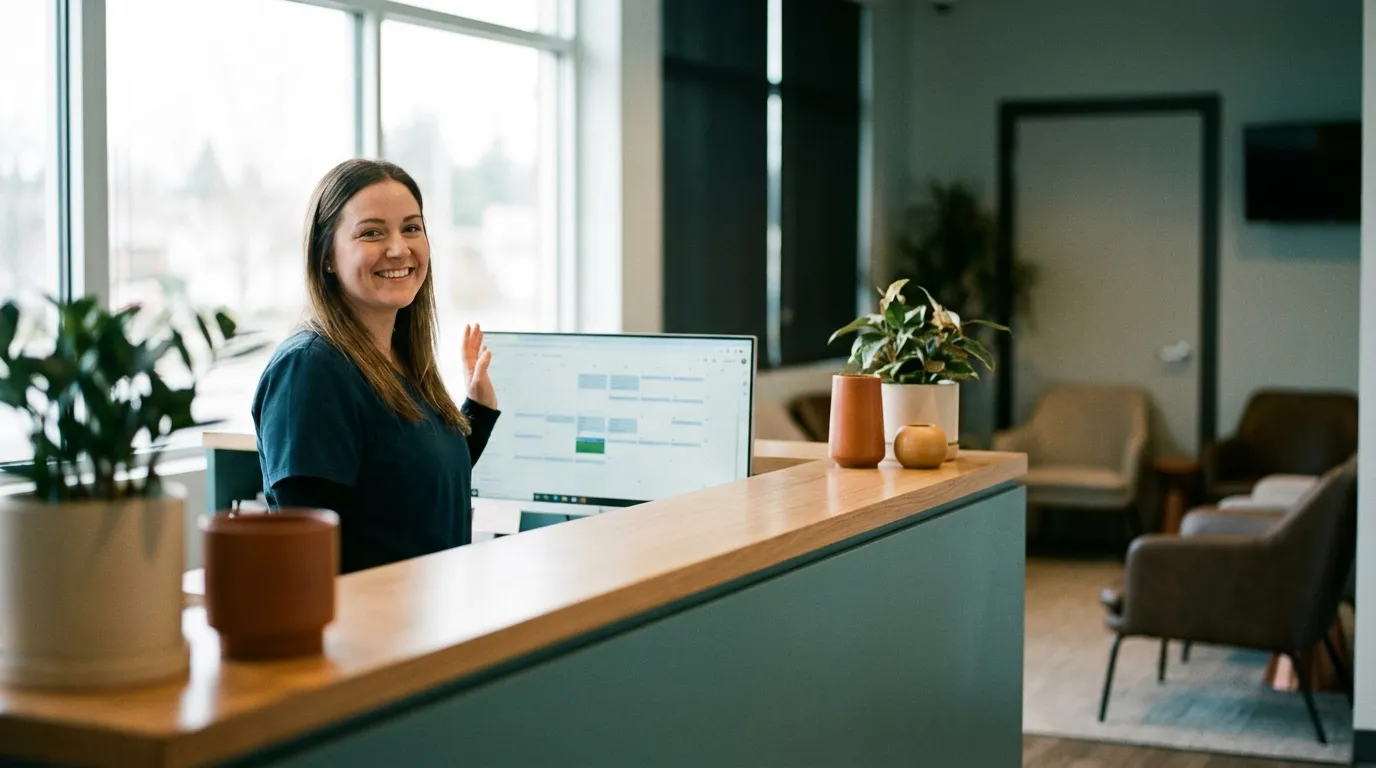 Dental practice front desk confirming appointments